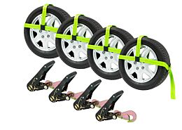 Auto Tie Down Straps w/ Snap Hook (High Visibility Green Webbing)