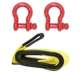 Vehicle Recovery Kit – 2 Pcs. 3/4 In. (4.75 Tons WLL) Screw Pin Anchor Shackle And 1 Pc. 2 In x 20 Ft. Recovery Strap 5,300 WLL