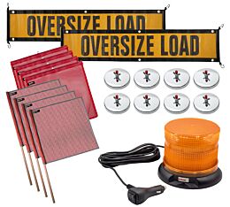 Pilot Car Safety Kit - Vinyl Mesh Flags, OVERSIZE LOAD Banner, Magnetic Holder and Amber LED Light