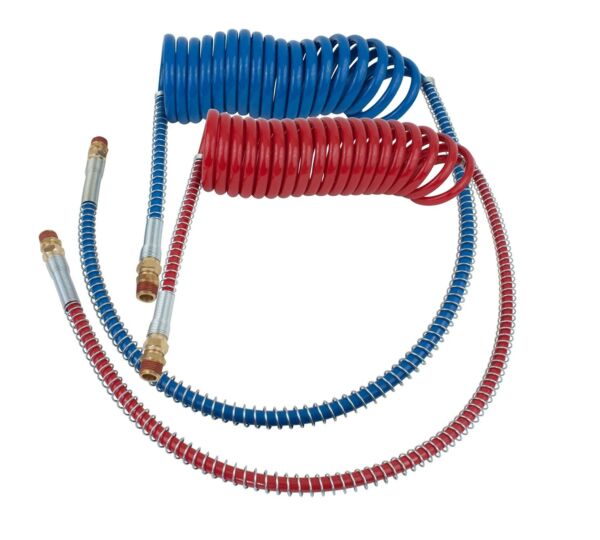 Coiled Air Brake Hose Longtail Assembly, 15 ft. with 40 Inch Pigtails Trailer End & 12 Inch Tractor End