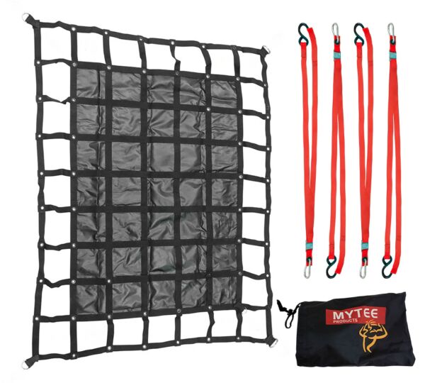 Heavy Duty 18 Oz Vinyl Cargo Net with D Ring & Ratchet with Carrying Case