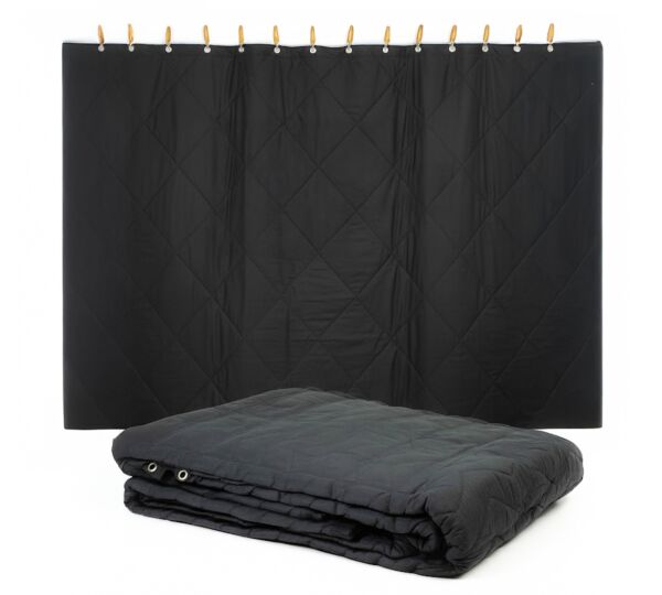 (96(Long) x 80(Wide)) Inch Black Cotton/ Polyester Blend Sound Dampening Blanket with Grommets - Machine Washable