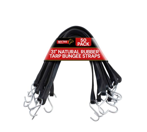 31" Natural Rubber Tarp Bungee Straps Crimped Hooks -50 Pack