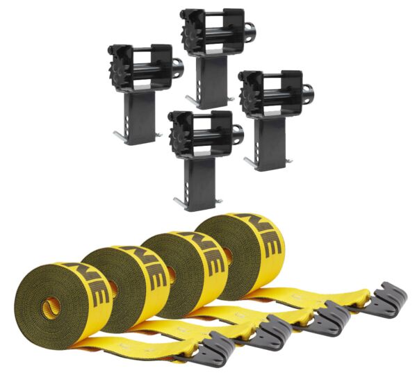 Stake Pocket Winch With Kinedyne 4" x 30' Winch Strap with Flat Hook - Gold