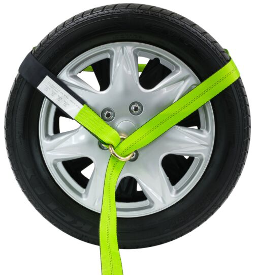 2" x 12' Winch Lasso Strap with "O" Ring Safety HI Viz Green Webbing, 12" Cordura Sleeve