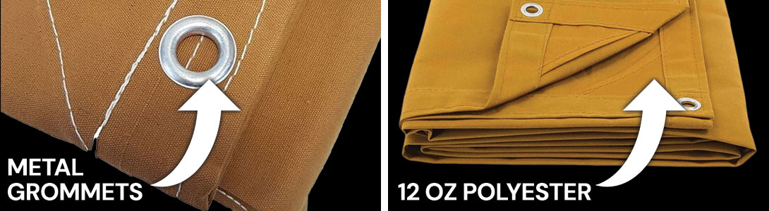 Heavy-duty canvas tarp with metal grommets and 12 oz polyester