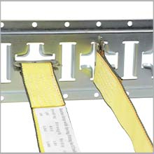 Horizontal and Vertical Cross Style E Track with straps Fitting close view - Mytee Products