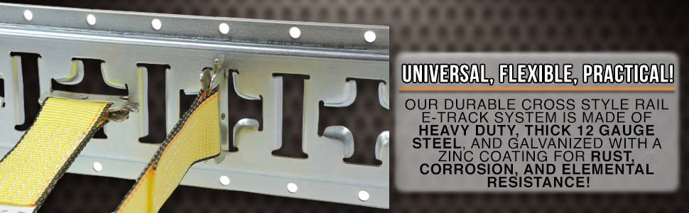 Horizontal and Vertical Cross Style E Track 5 ft. Galvanized Key Features cover image - Mytee Products