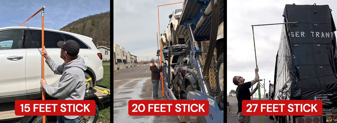 15 20 and 27-foot load height measuring sticks used for oversize trucks and trailers