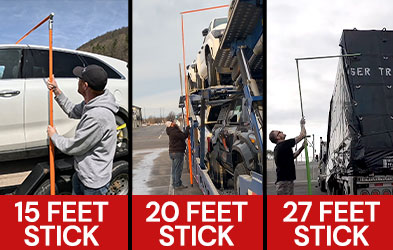 15 20 and 27-foot load height measuring sticks used for oversize trucks and trailers