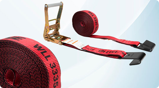 2” x 30’ Kinedyne Red Ratchet Strap with Flat Hook Wide Handle