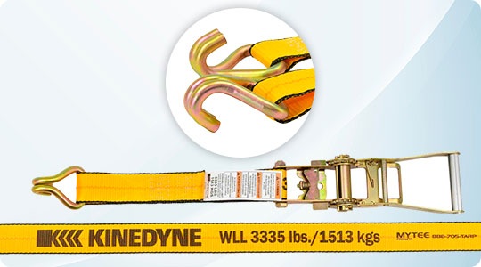 Kinedyne 2" x 30' Yellow Ratchet Strap with Wire Hook