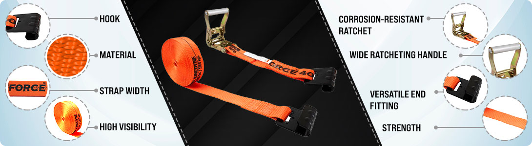 2" x 30' K Force Ratchet Strap with a flat hook