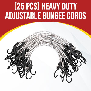 Set of 25 adjustable bungee cords, 516” heavy-duty