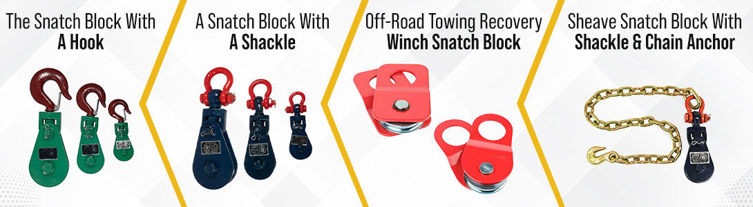 Various Snatch block by Mytee Products