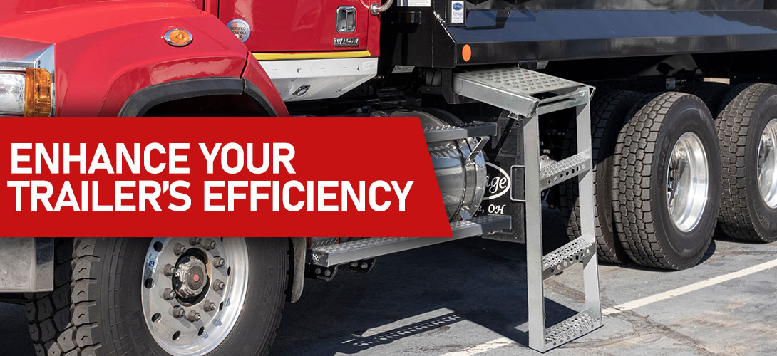 Trailer with attached metal step ladder showing enhanced access and efficiency for truckers