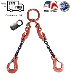 Chain Sling G100 2-Leg with Adjusters, Clevis Sling Hook w/ Latch