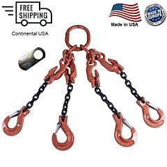Chain Sling G100 4-Leg with Adjusters, Clevis Sling Hook w/ Latch